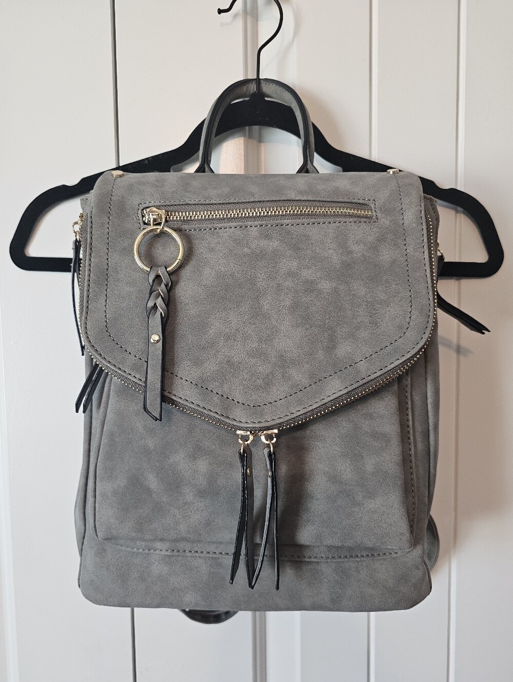 Dusty Olive Green Suede-Style Women's Backpack Purse - Contemporary Daypack